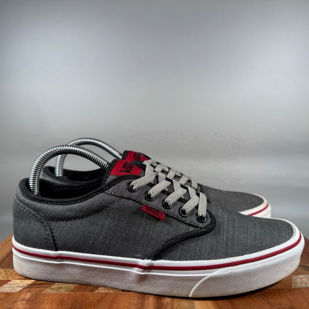 Vans Atwood Mens 8 Gray Canvas Low Top Skate Shoes Red Accents 500714